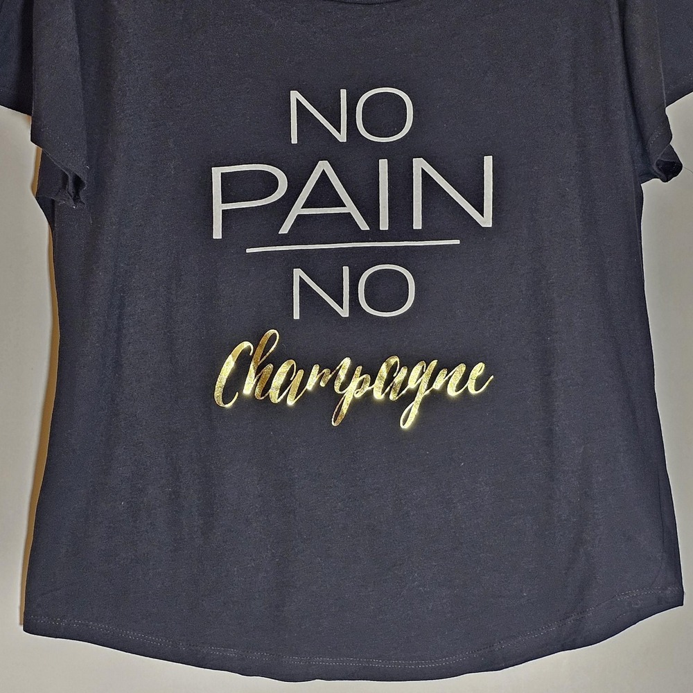 Zelos Shirt Womens Medium Black No Pain No Champagne Graphic Tee Top Workout - Picture 3 of 11